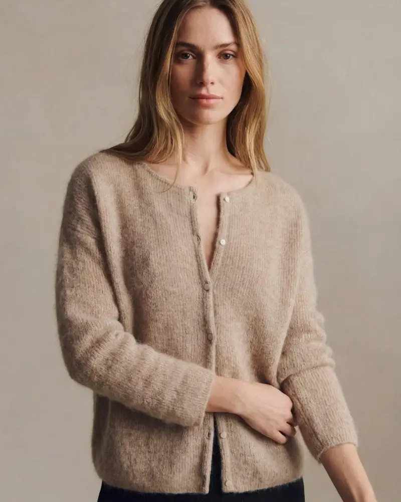Vellara Knitwear classic wool and mohair blend button-down cardigan
